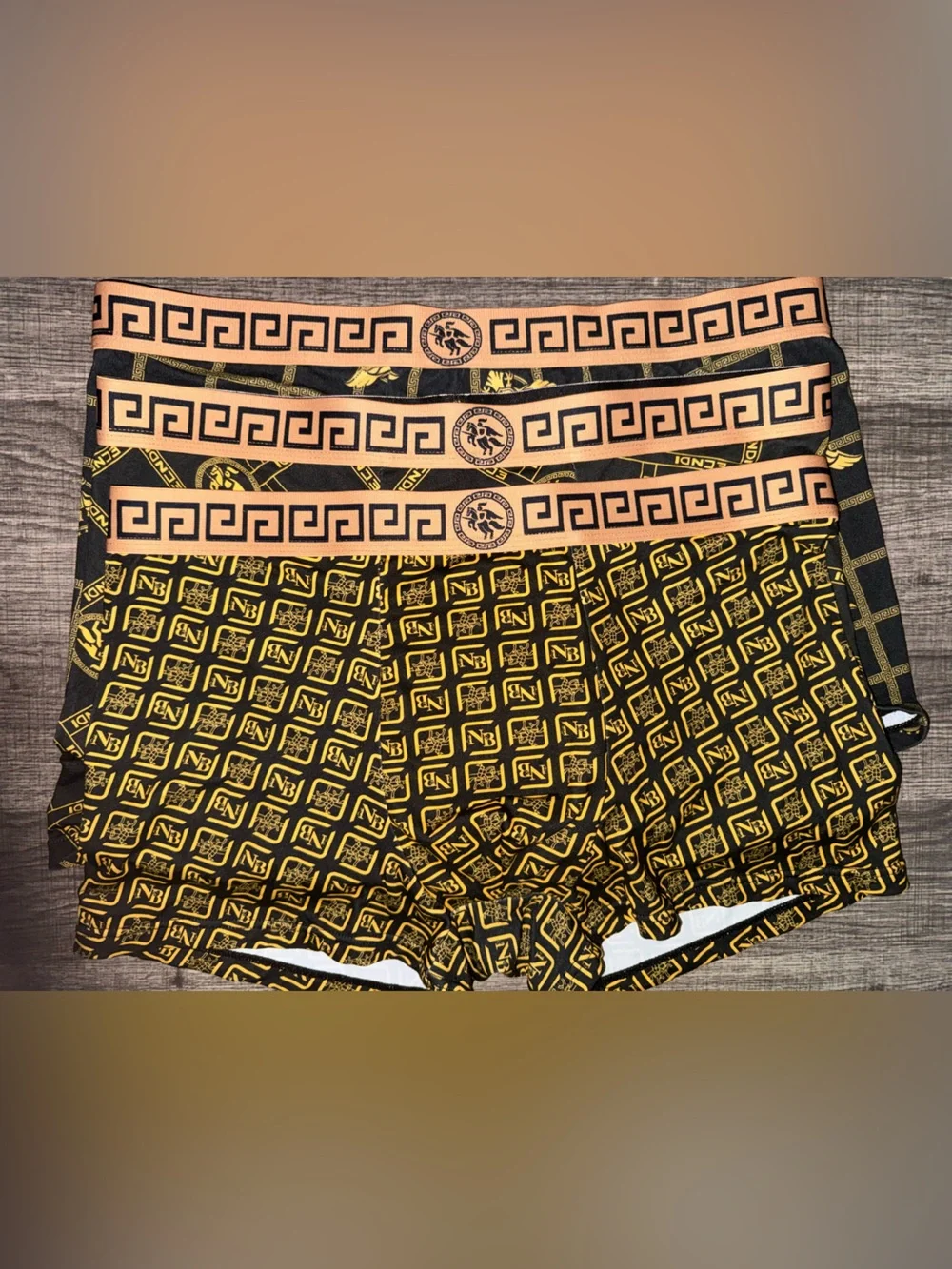 Three Pack - Fendi Black and Gold Patterned Men Boxer Briefs